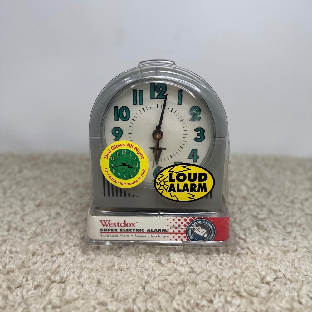 Vintage 90s‎ Westclox Super Electric Alarm Clock Gray Glow Light Dial Loud Alarm
